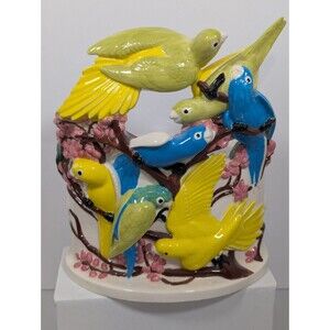Vintage Holland Mold 7 Tropical Birds Parakeet TV Lamp Light, Tissue Cover? 10"